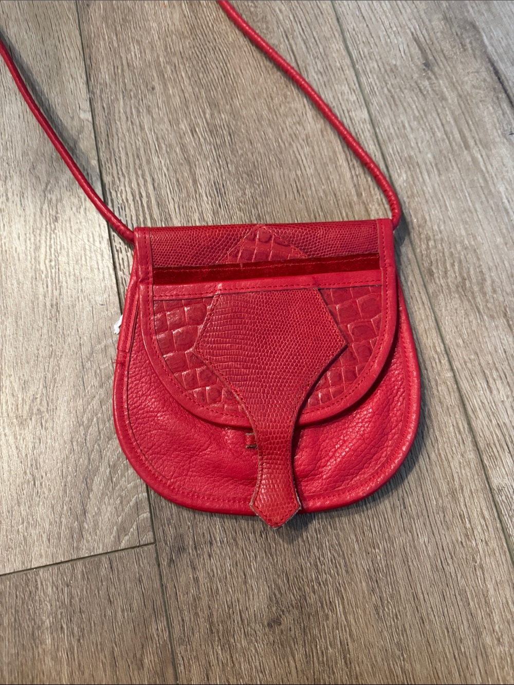 Kenzo Red Textured Leather Crossbody Saddle Bag